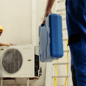 engineer arriving location help apprentice mend busted electric coils damaged external air conditioner technicians comissioned prevent internal parts breakdowns ensuring timely repair Apex Investments and Projects